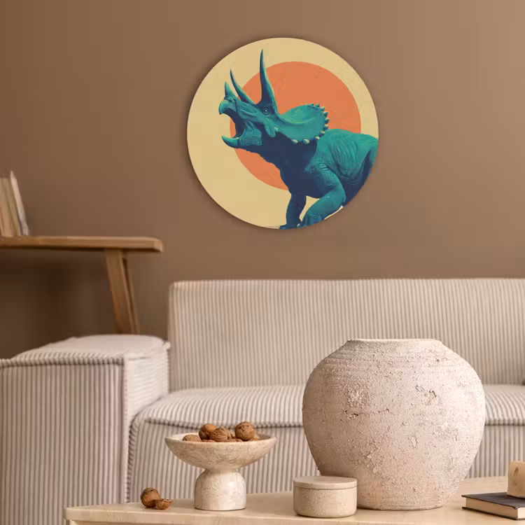 Triceratops - Cirkel - Oranje - Hoorns Akoestische PET Vilt - Rond klein -sfeer1