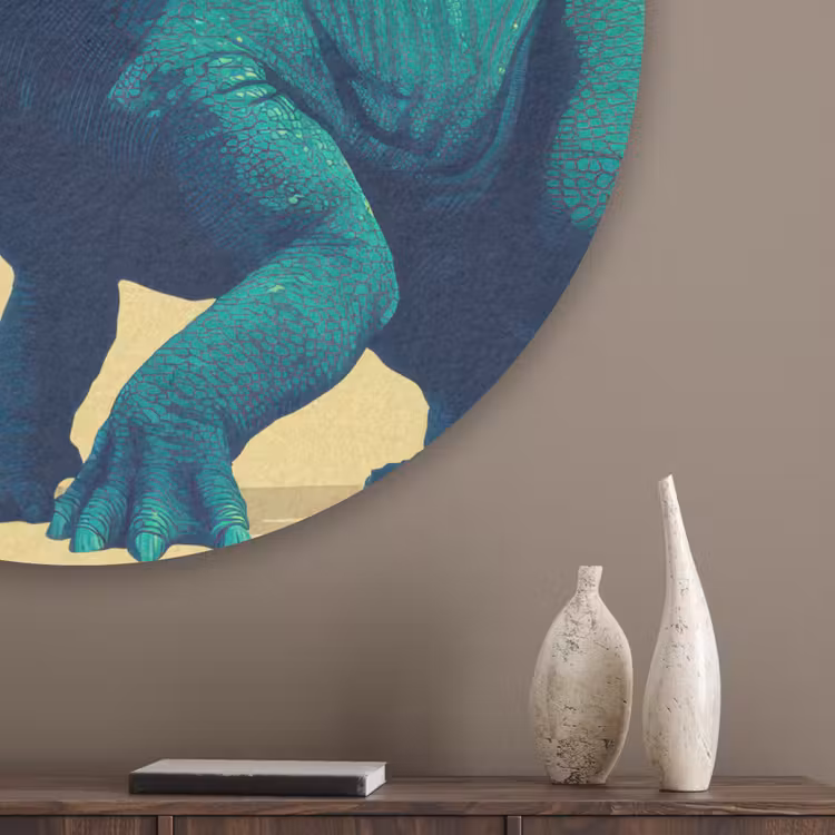 Triceratops - Cirkel - Oranje - Hoorns Akoestische PET Vilt - Rond klein -sfeer5_closeup