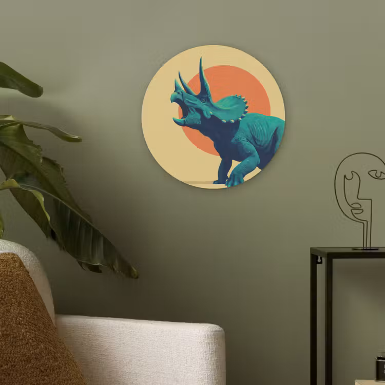 Triceratops - Cirkel - Oranje - Hoorns Akoestische PET Vilt - Rond klein -sfeer2