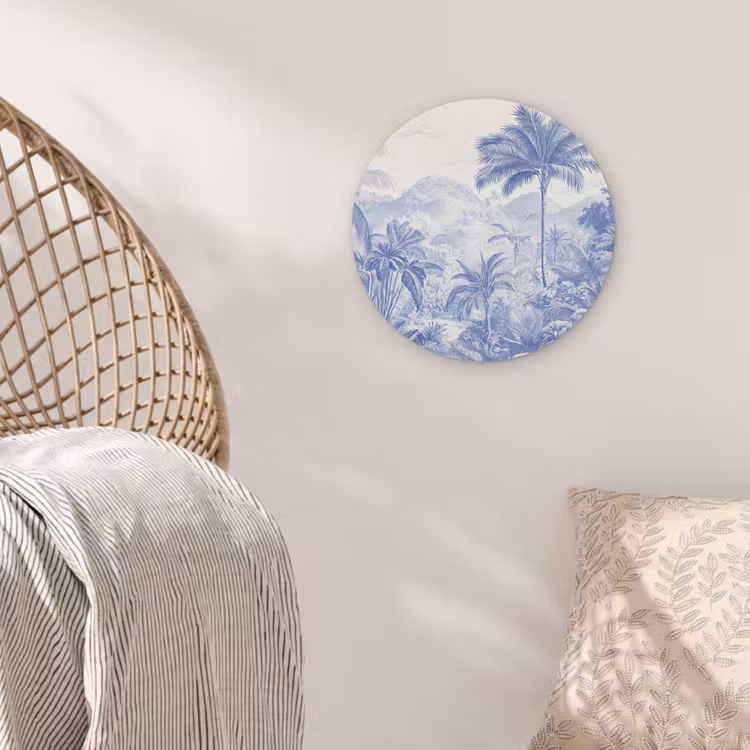Tropisch - Jungle - Blauw Akoestische PET Vilt - Rond klein -sfeer4
