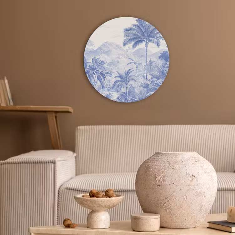 Tropisch - Jungle - Blauw Akoestische PET Vilt - Rond klein -sfeer1