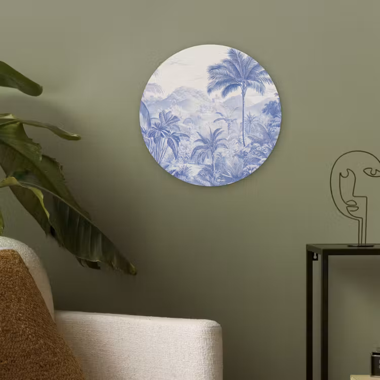 Tropisch - Jungle - Blauw Akoestische PET Vilt - Rond klein -sfeer2