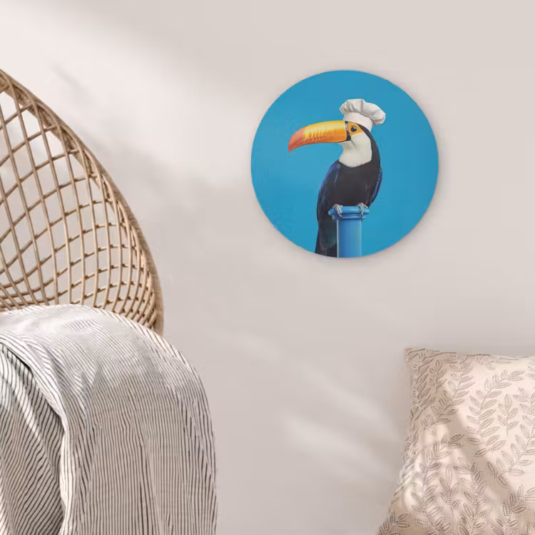 Tucan - Sokkel - Vogel - Koksmuts Akoestische PET Vilt - Rond klein -sfeer4