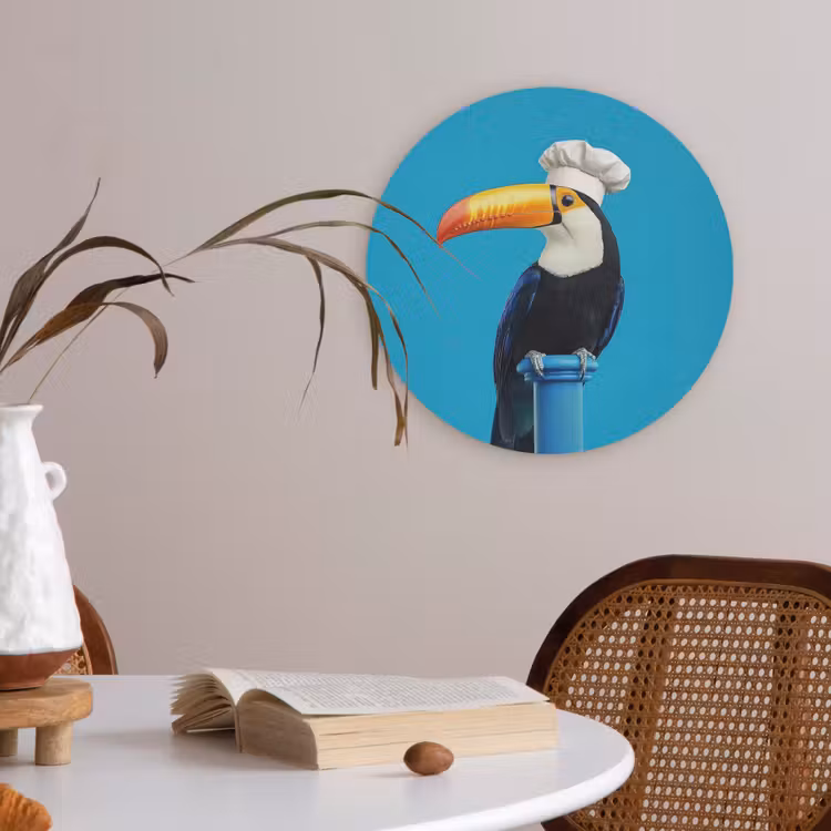 Tucan - Sokkel - Vogel - Koksmuts Akoestische PET Vilt - Rond klein -sfeer3