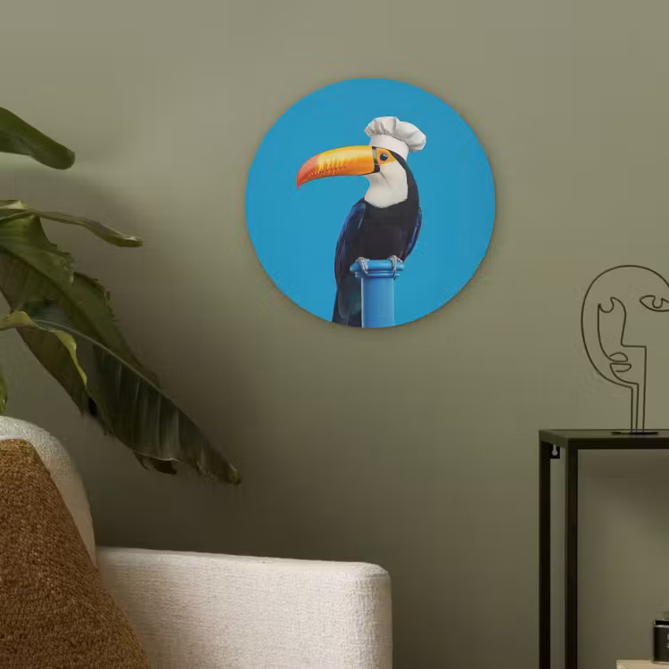 Tucan - Sokkel - Vogel - Koksmuts Akoestische PET Vilt - Rond klein -sfeer2