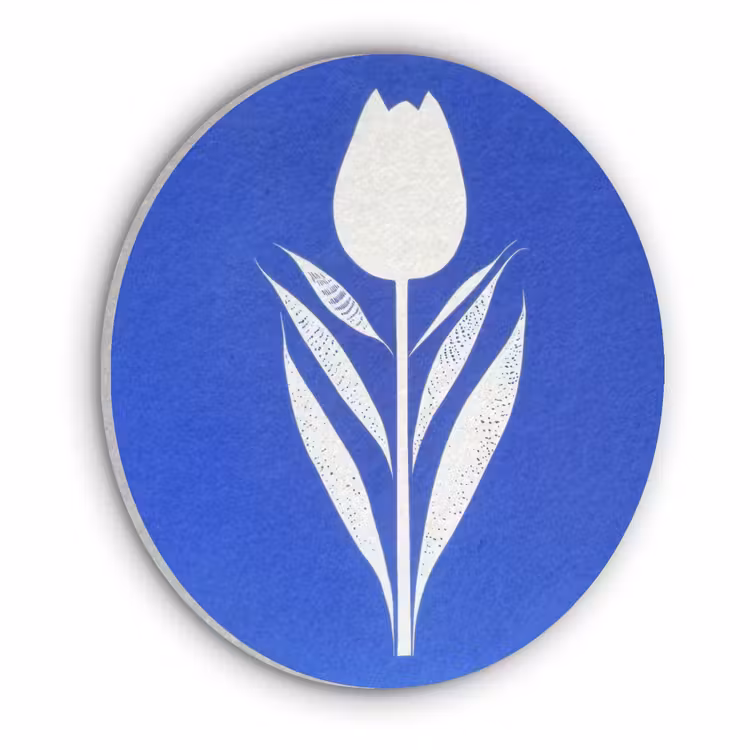 Tulp - Minimalistisch - Bladeren - Wit Akoestische PET Vilt - Rond klein -3d