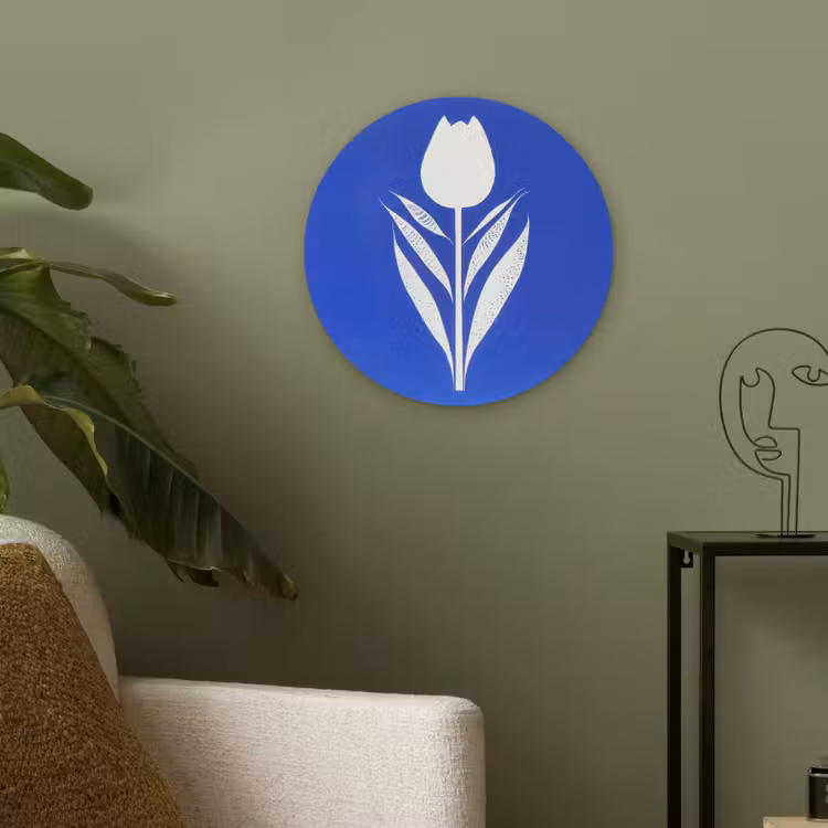 Tulp - Minimalistisch - Bladeren - Wit Akoestische PET Vilt - Rond klein -sfeer2