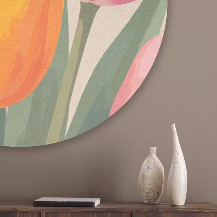 Tulpen - Abstract - Kleurrijk Akoestische PET Vilt - Rond klein -sfeer5_closeup