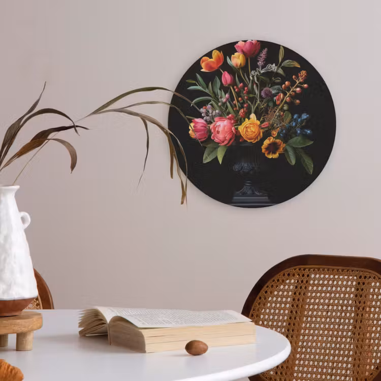 Tulpen - Bessen - Boeket - Vaas Akoestische PET Vilt - Rond klein -sfeer3