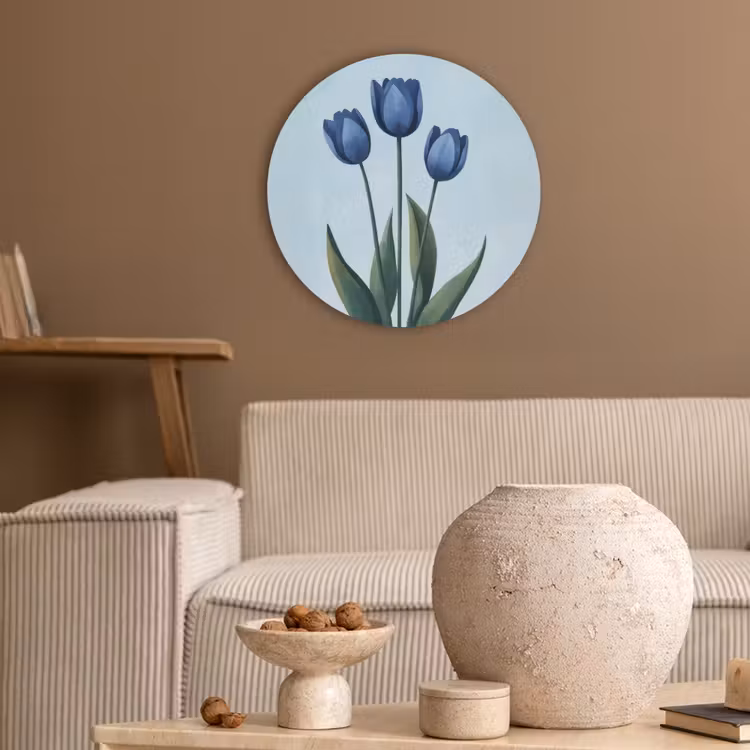 Tulpen - Blauw - Bladeren Akoestische PET Vilt - Rond klein -sfeer1