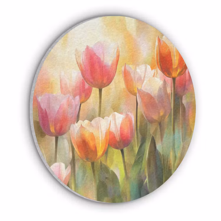 Tulpen - Sprookjesachtig - Kleurrijk Akoestische PET Vilt - Rond klein -3d