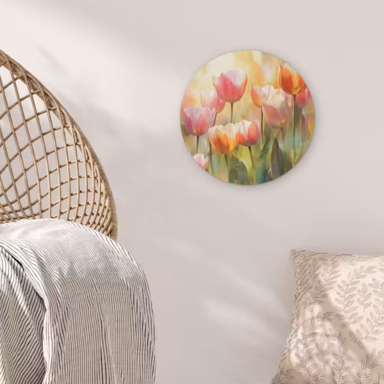 Tulpen - Sprookjesachtig - Kleurrijk Akoestische PET Vilt - Rond klein -sfeer4