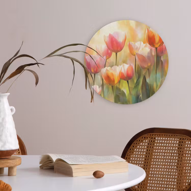 Tulpen - Sprookjesachtig - Kleurrijk Akoestische PET Vilt - Rond klein -sfeer3