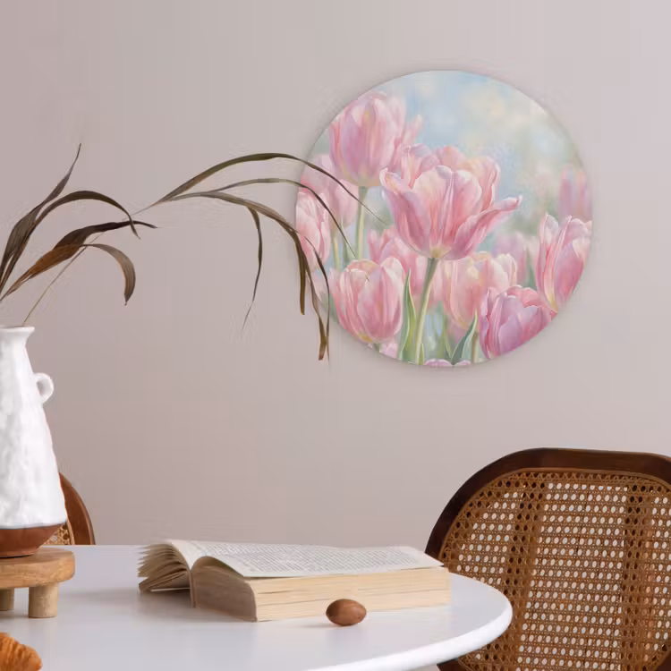 Tulpen - Veld - Lente - Roze Akoestische PET Vilt - Rond klein -sfeer3