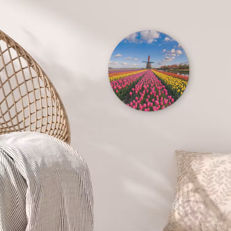 Tulpen - Holland - Molen - Kleurrijk Akoestische PET Vilt - Rond klein -sfeer4