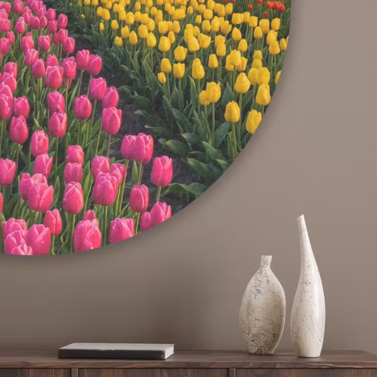 Tulpen - Holland - Molen - Kleurrijk Akoestische PET Vilt - Rond klein -sfeer5_closeup