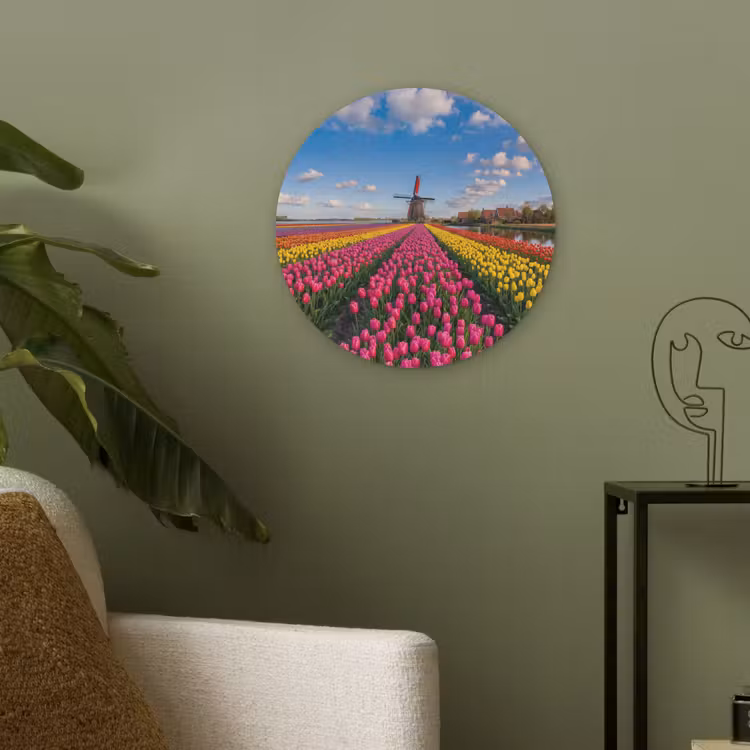 Tulpen - Holland - Molen - Kleurrijk Akoestische PET Vilt - Rond klein -sfeer2