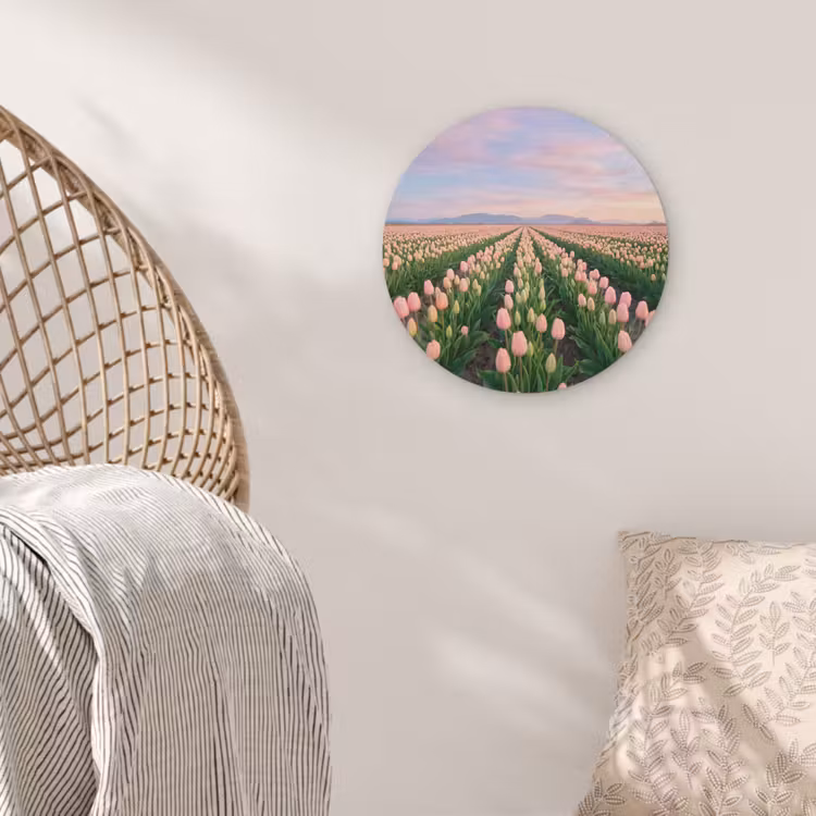 Tulpen - Landschap - Roze Akoestische PET Vilt - Rond klein -sfeer4