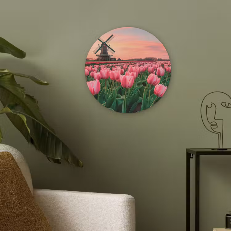 Tulpen - Molen - Nederland Akoestische PET Vilt - Rond klein -sfeer2