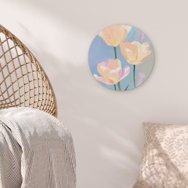 Tulpen - Roze accenten - Blauw Akoestische PET Vilt - Rond klein -sfeer4
