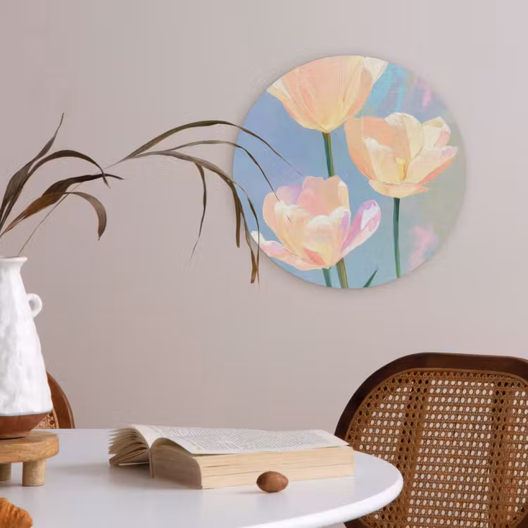 Tulpen - Roze accenten - Blauw Akoestische PET Vilt - Rond klein -sfeer3