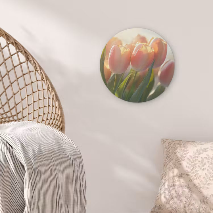 Tulpen - Roze - Zonnestralen Akoestische PET Vilt - Rond klein -sfeer4