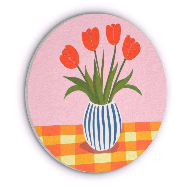Tulpen - Roze - Vaas Akoestische PET Vilt - Rond klein -3d