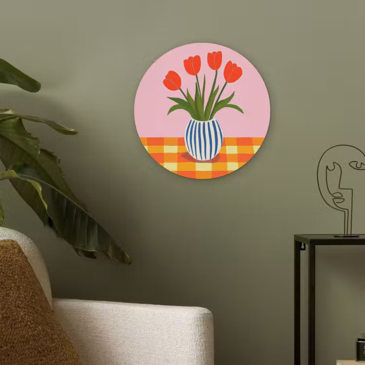Tulpen - Roze - Vaas Akoestische PET Vilt - Rond klein -sfeer2