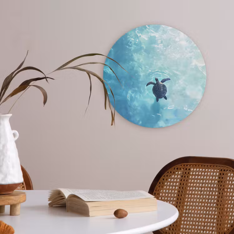 Schildpad - Zee - Blauw - Schittering Akoestische PET Vilt - Rond klein -sfeer3