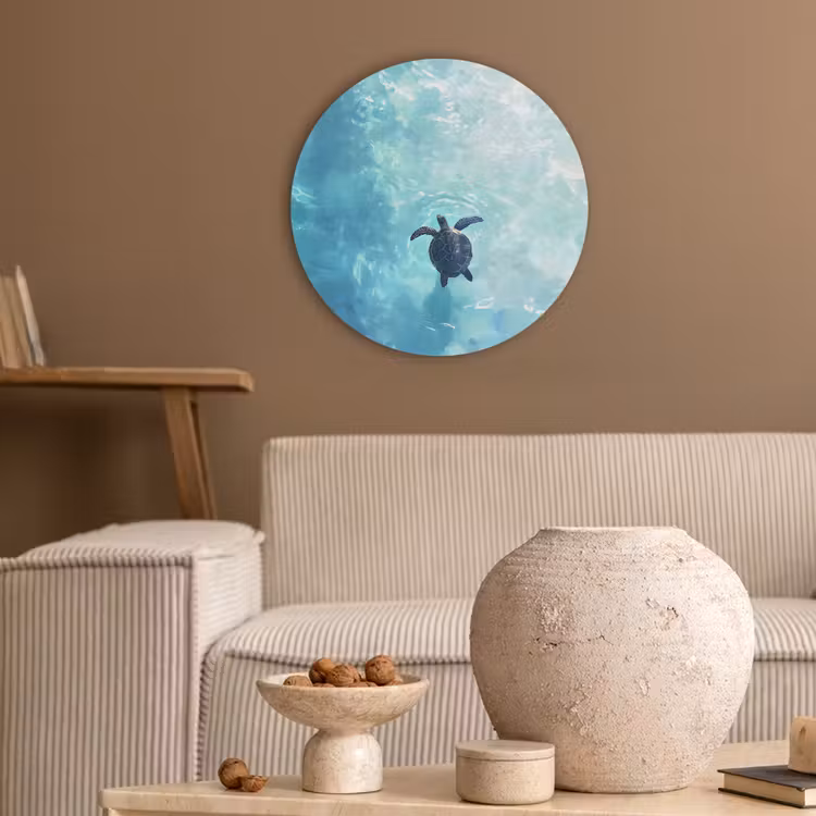Schildpad - Zee - Blauw - Schittering Akoestische PET Vilt - Rond klein -sfeer1