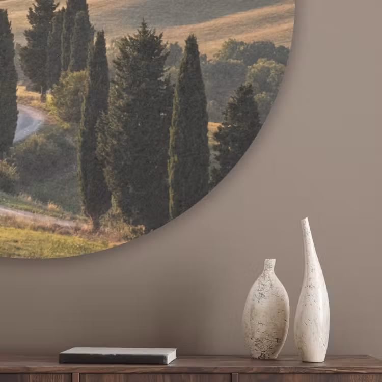 Toscaans - Landschap - Heuvels Akoestische PET Vilt - Rond klein -sfeer5_closeup