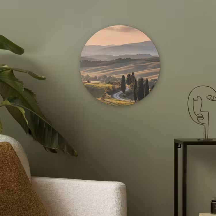 Toscaans - Landschap - Heuvels Akoestische PET Vilt - Rond klein -sfeer2