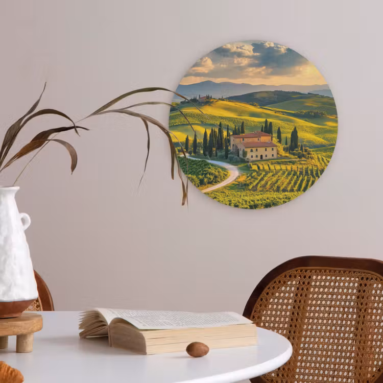 Toscane - Landschap - Wijngaarden Akoestische PET Vilt - Rond klein -sfeer3
