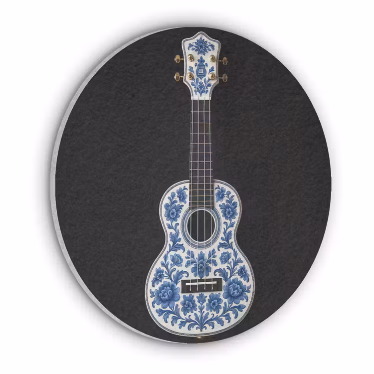 Ukelele - Delfts - Blauw - Muziek Akoestische PET Vilt - Rond klein -3d