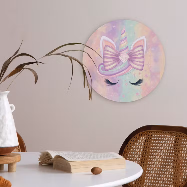 Eenhoorn - Glitters - Regenboog - Pastel Akoestische PET Vilt - Rond klein -sfeer3