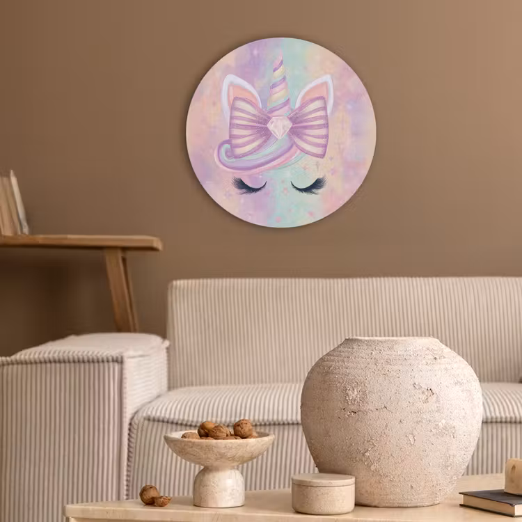 Eenhoorn - Glitters - Regenboog - Pastel Akoestische PET Vilt - Rond klein -sfeer1