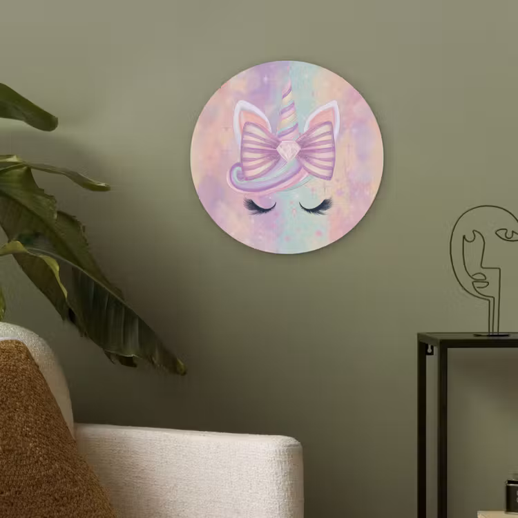 Eenhoorn - Glitters - Regenboog - Pastel Akoestische PET Vilt - Rond klein -sfeer2