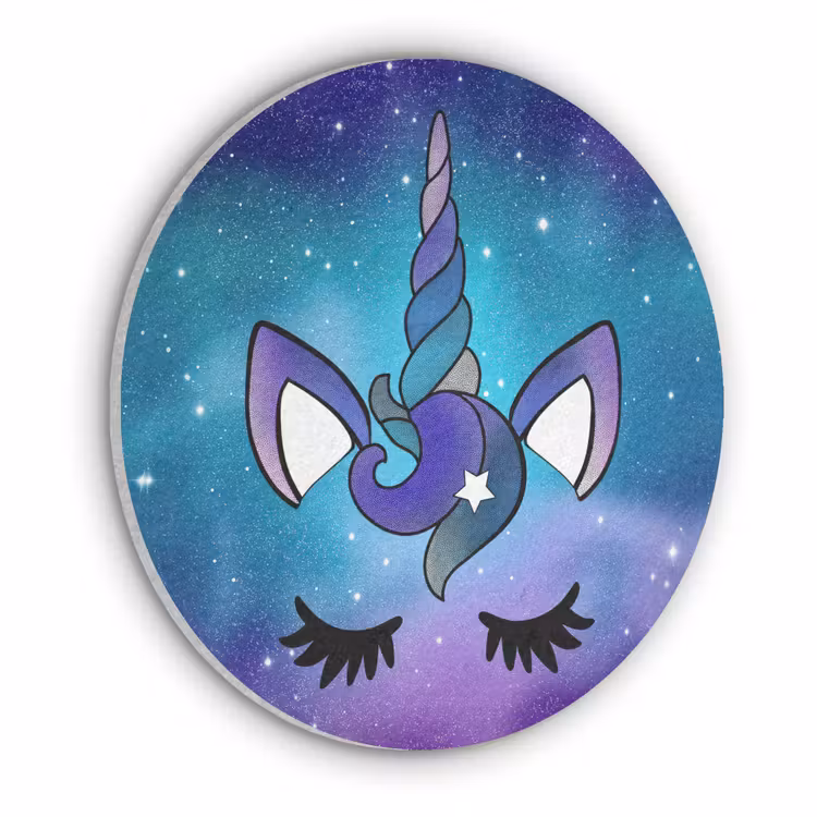 Eenhoorn - Sterrenhemel - Ster - Blauw Akoestische PET Vilt - Rond klein -3d