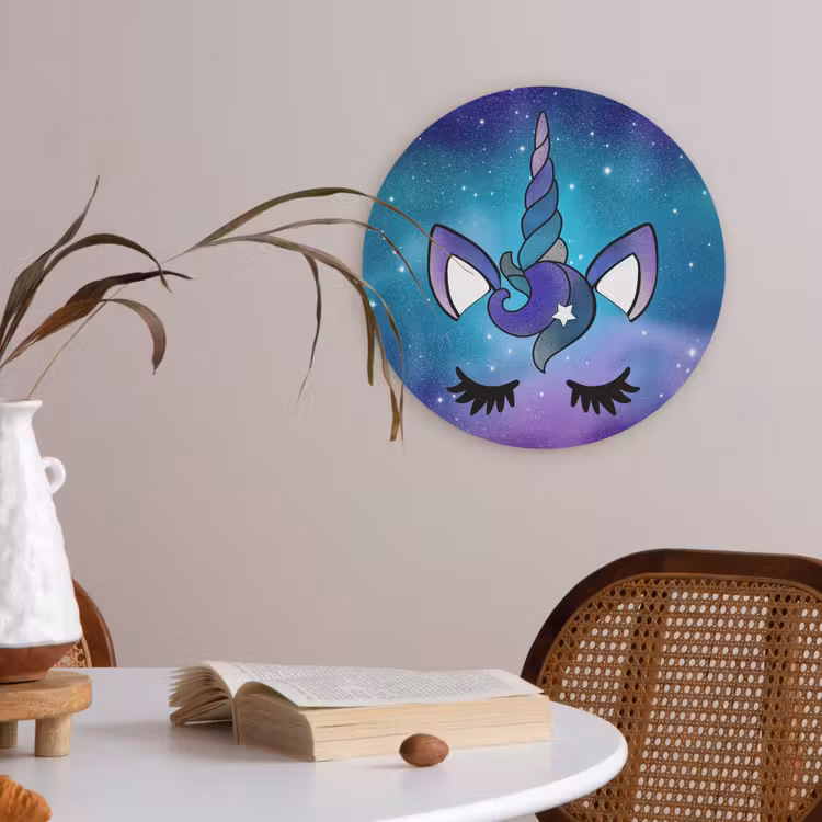 Eenhoorn - Sterrenhemel - Ster - Blauw Akoestische PET Vilt - Rond klein -sfeer3