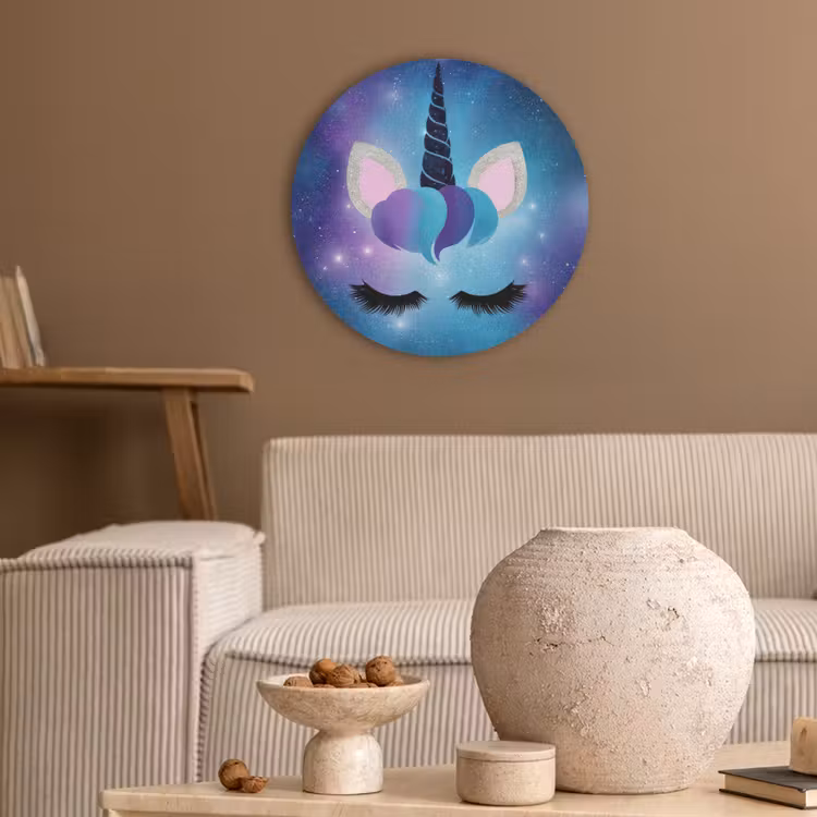 Eenhoorn - Sterren - Magisch - Blauw Akoestische PET Vilt - Rond klein -sfeer1