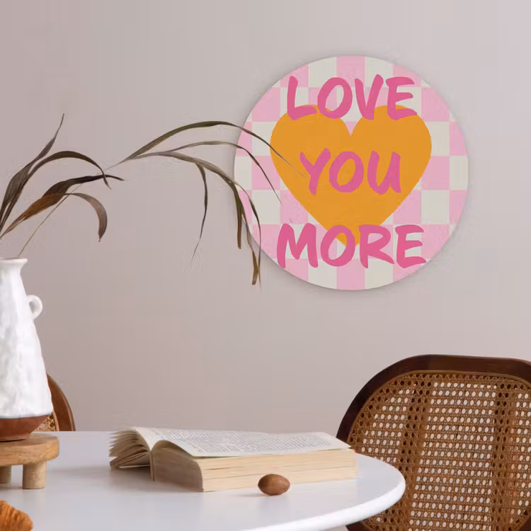 Valentijn - Love - Roze - Oranje Akoestische PET Vilt - Rond klein -sfeer3