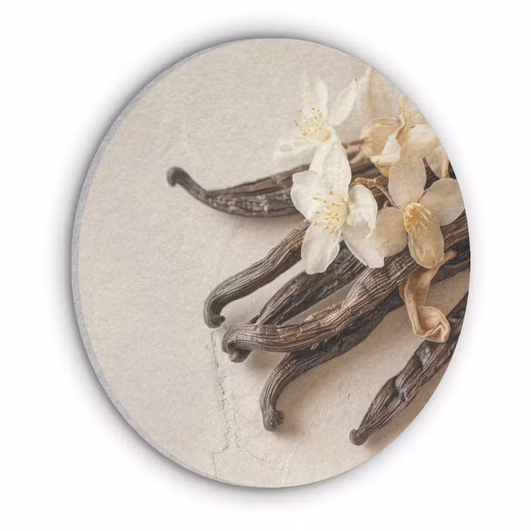 Vanille - Bloemen - Beige Akoestische PET Vilt - Rond klein -3d