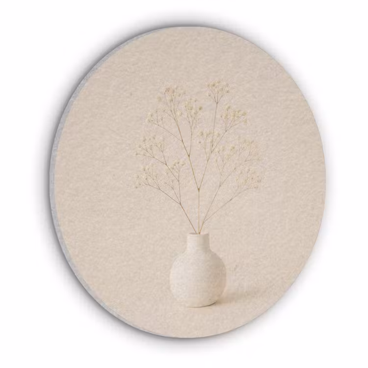 Vaas - Takken - Bloemetjes - Wit Akoestische PET Vilt - Rond klein -3d
