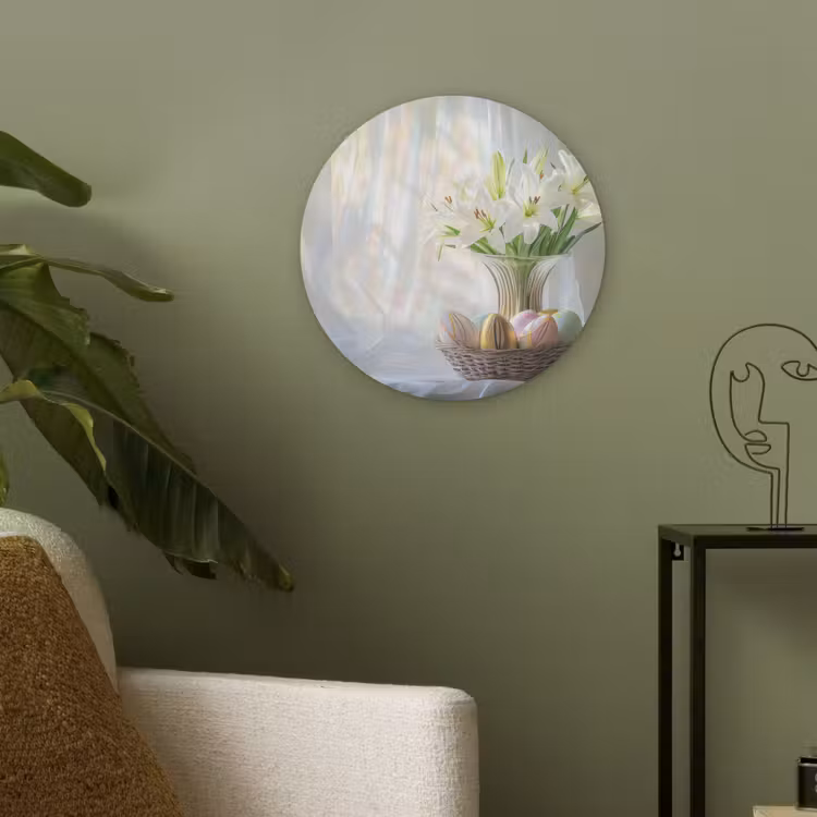 Vaas - Eieren - Bloemen Akoestische PET Vilt - Rond klein -sfeer2