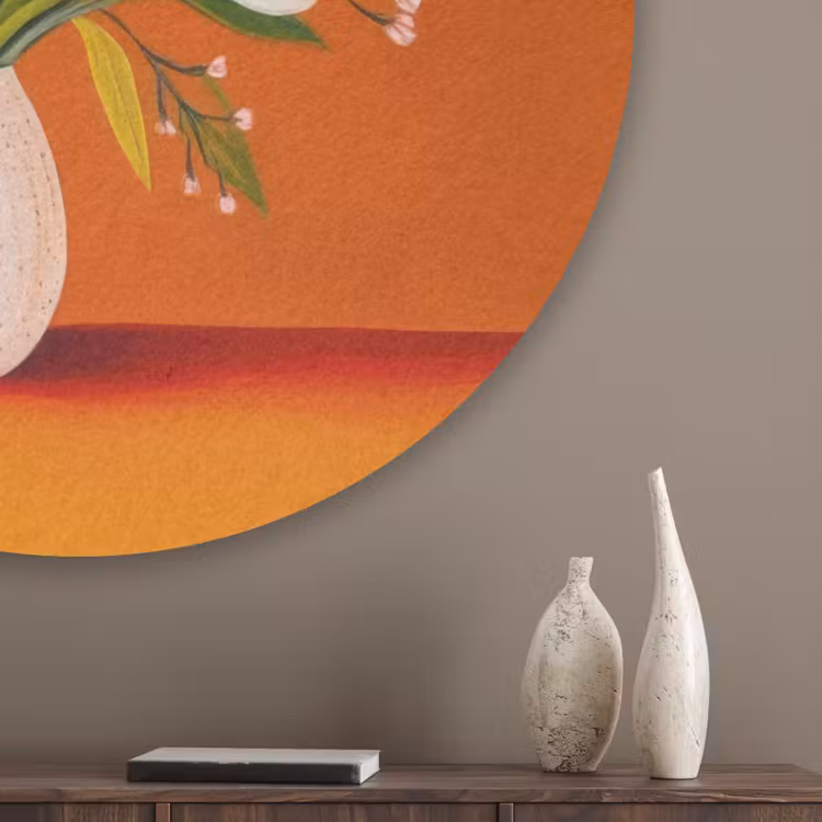 Vaas - Bloemen - Oranje Akoestische PET Vilt - Rond klein -sfeer5_closeup