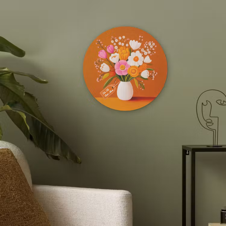 Vaas - Bloemen - Oranje Akoestische PET Vilt - Rond klein -sfeer2