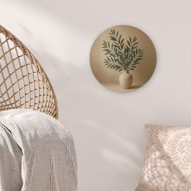 Vaas - Olijftakken - Bladeren - Beige Akoestische PET Vilt - Rond klein -sfeer4