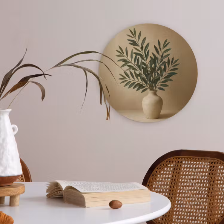 Vaas - Olijftakken - Bladeren - Beige Akoestische PET Vilt - Rond klein -sfeer3