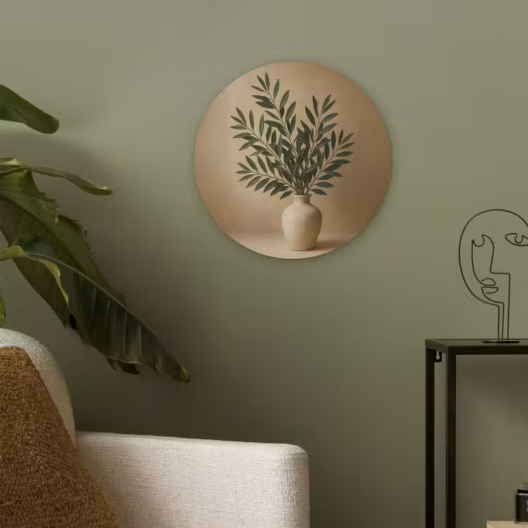 Vaas - Olijftakken - Bladeren - Beige Akoestische PET Vilt - Rond klein -sfeer2