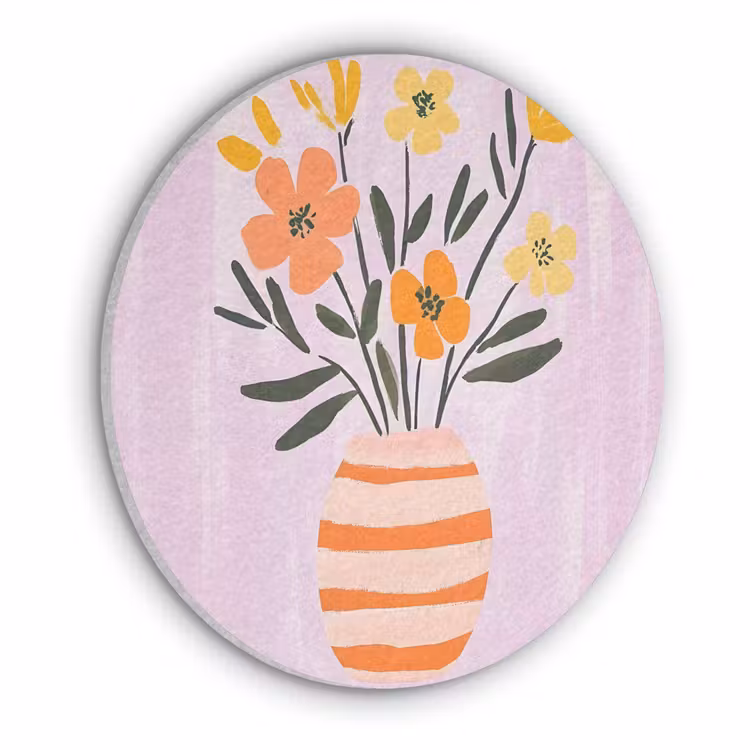 Vaas - Gestreept - Bloemen - Oranje Akoestische PET Vilt - Rond klein -3d
